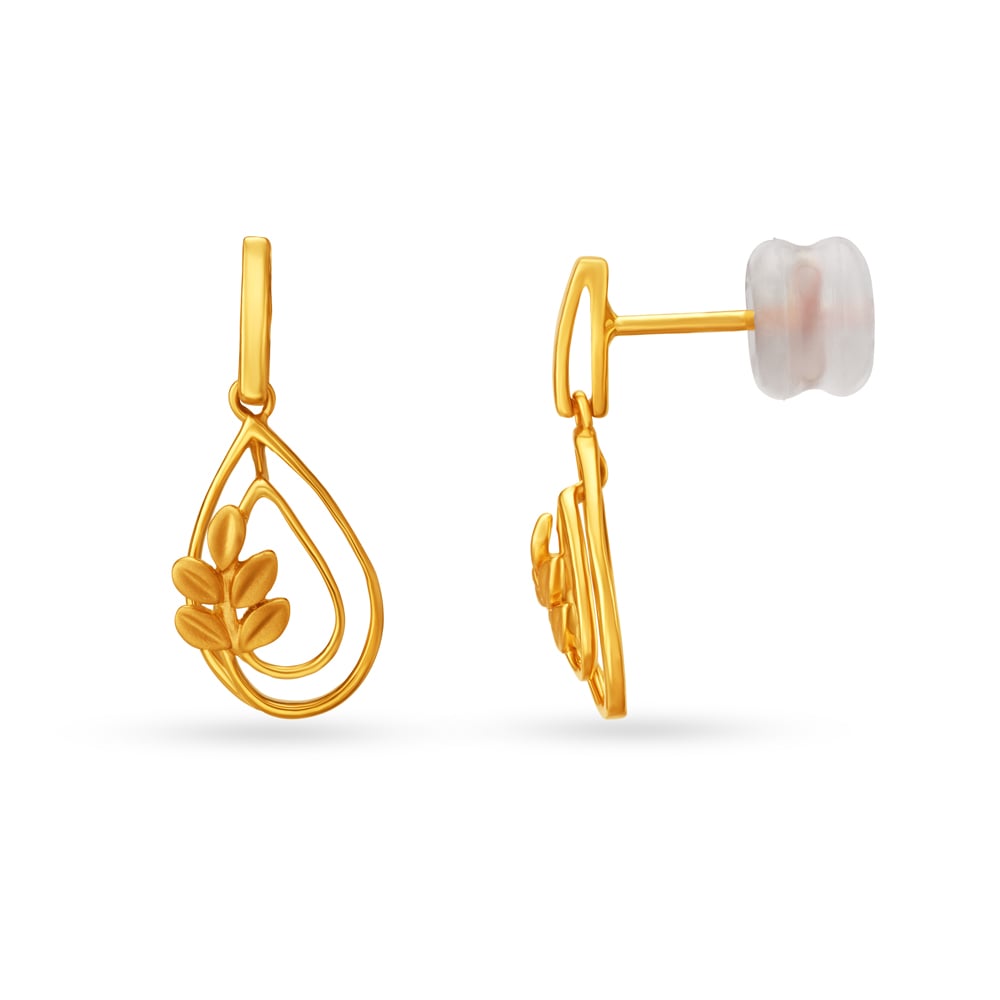 Entrancing Leaf Motif Gold Drop Earrings For Kids,,hi-res image number null