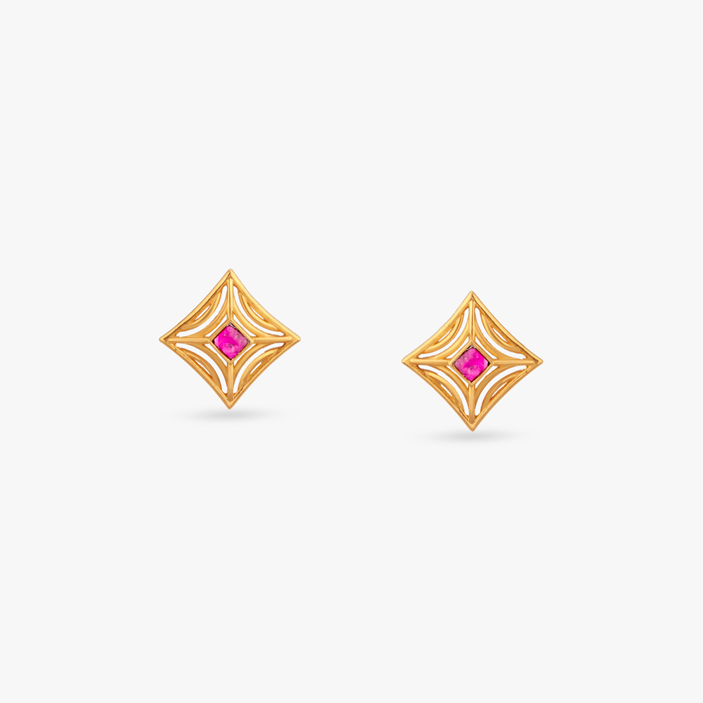 Contemporary Lattice Gold Stud Earrings,,hi-res image number null