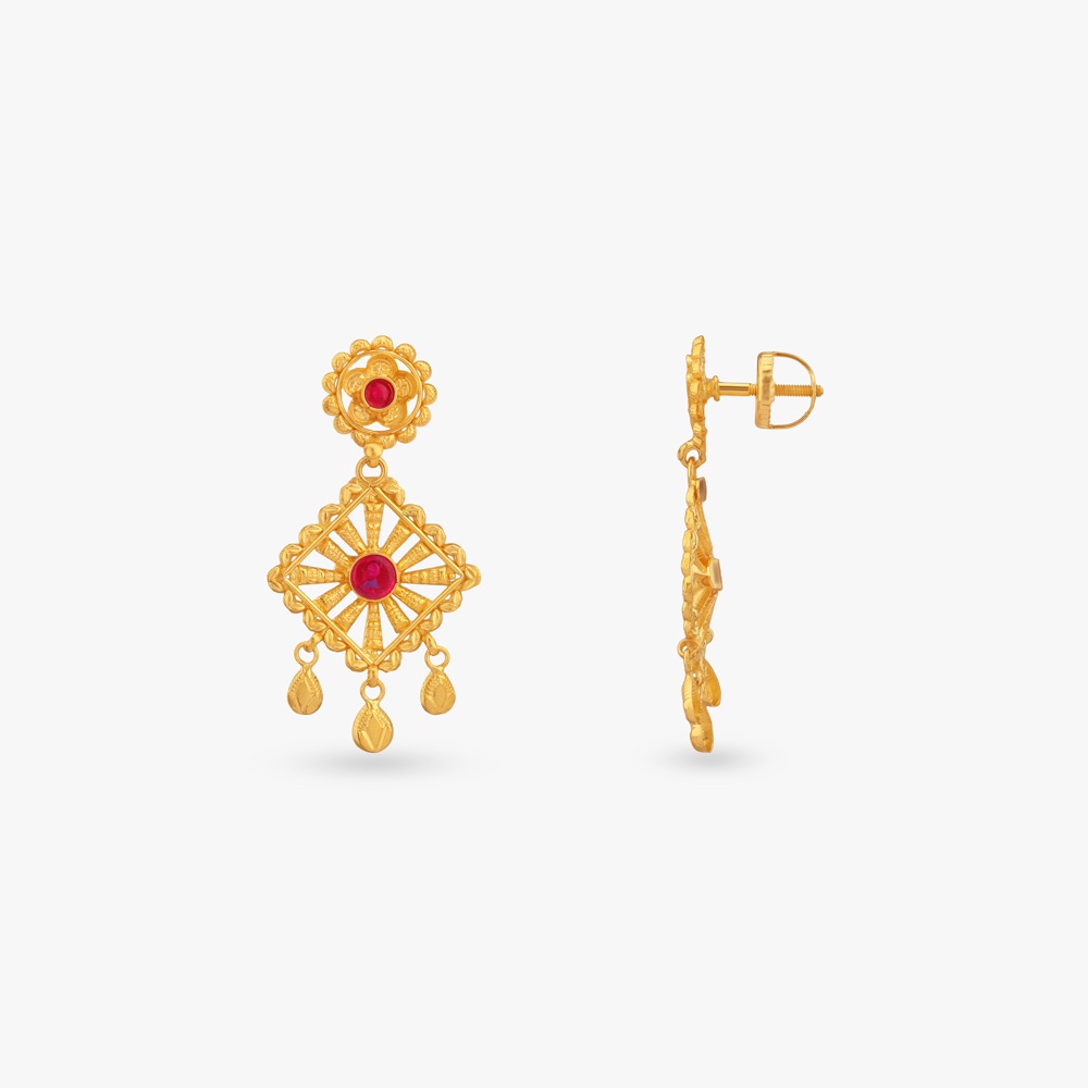 Scarlet Glow Gold Drop Earrings,,hi-res image number null