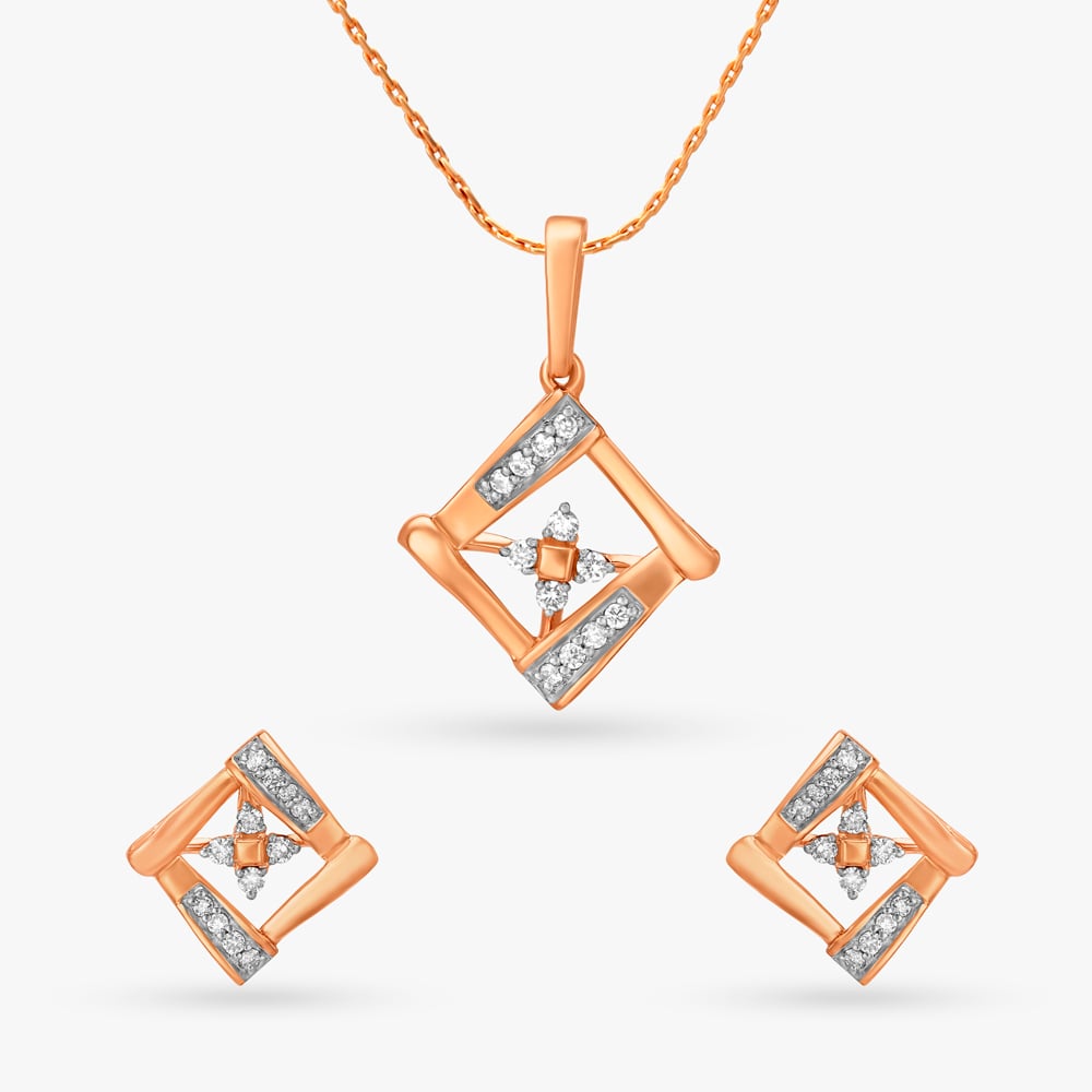 Charming Flower Diamond Pendant and Earrings Set
