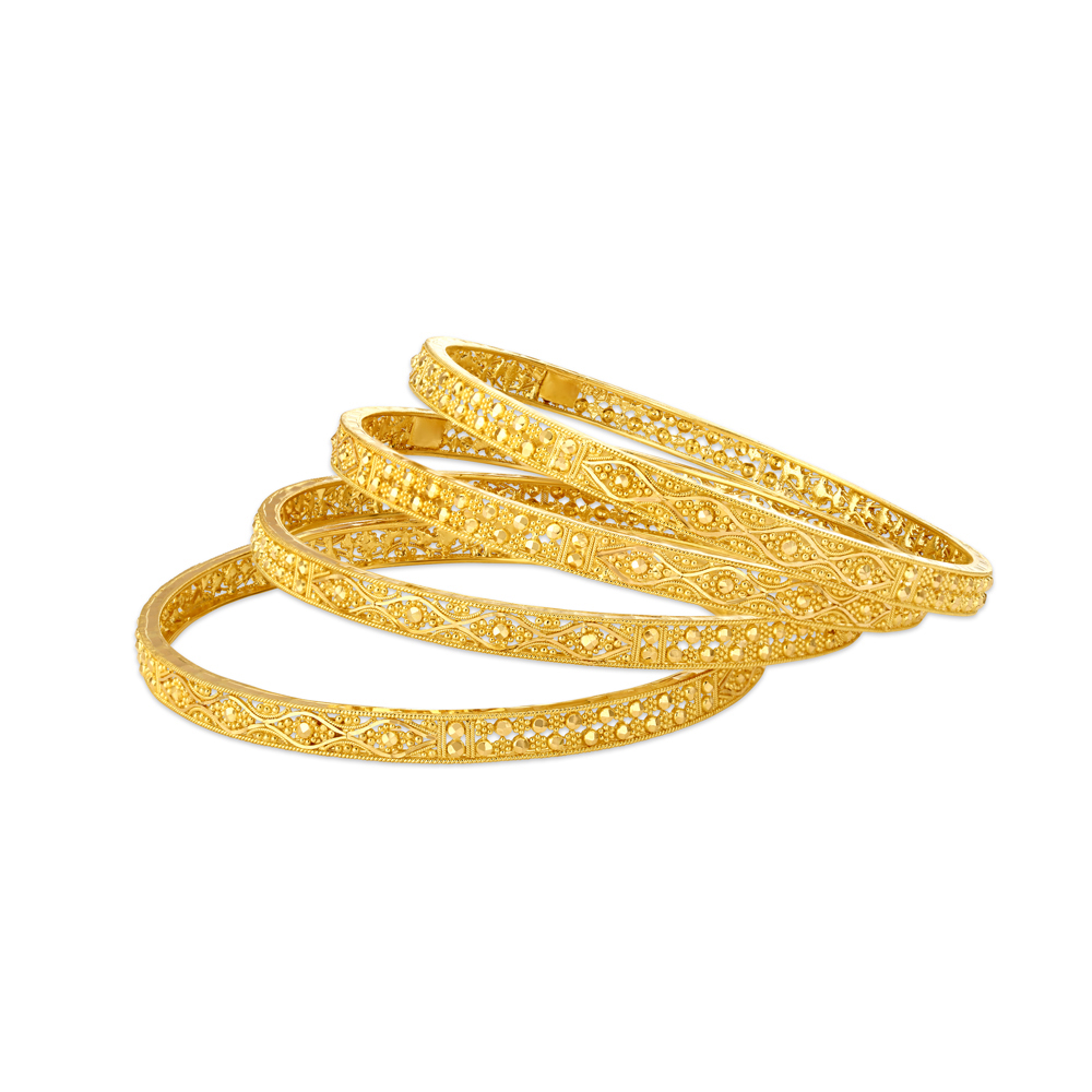 Palatial Yellow Gold Floral Beaded Bangles,,hi-res image number null