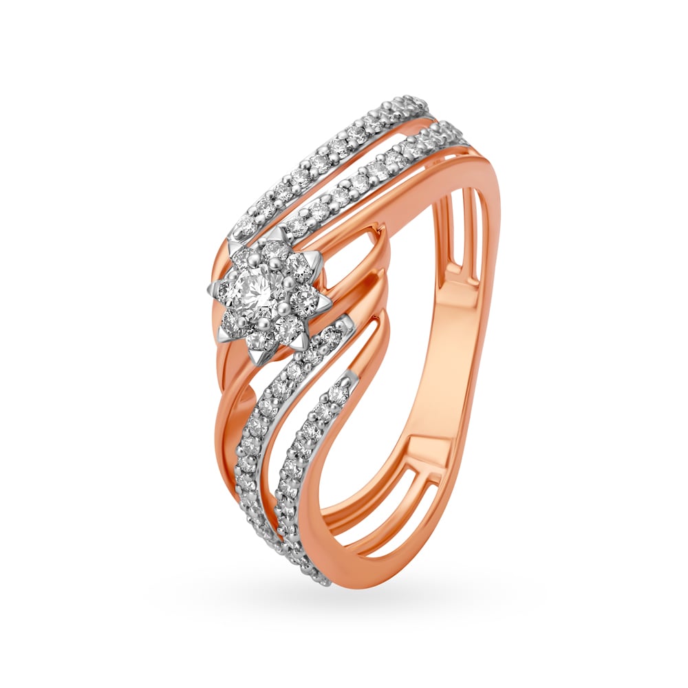 Glamorous Floral Rose Gold and Diamond Ring,,hi-res image number null