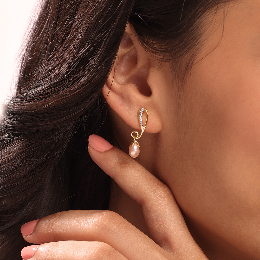 Paisley Cascade 14KT Diamond & Pearl Drop Earrings,,hi-res image number null