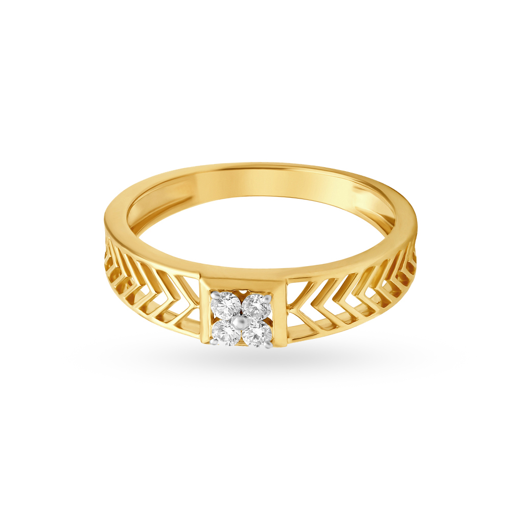 Textured Gold and Diamond Finger Ring,,hi-res image number null