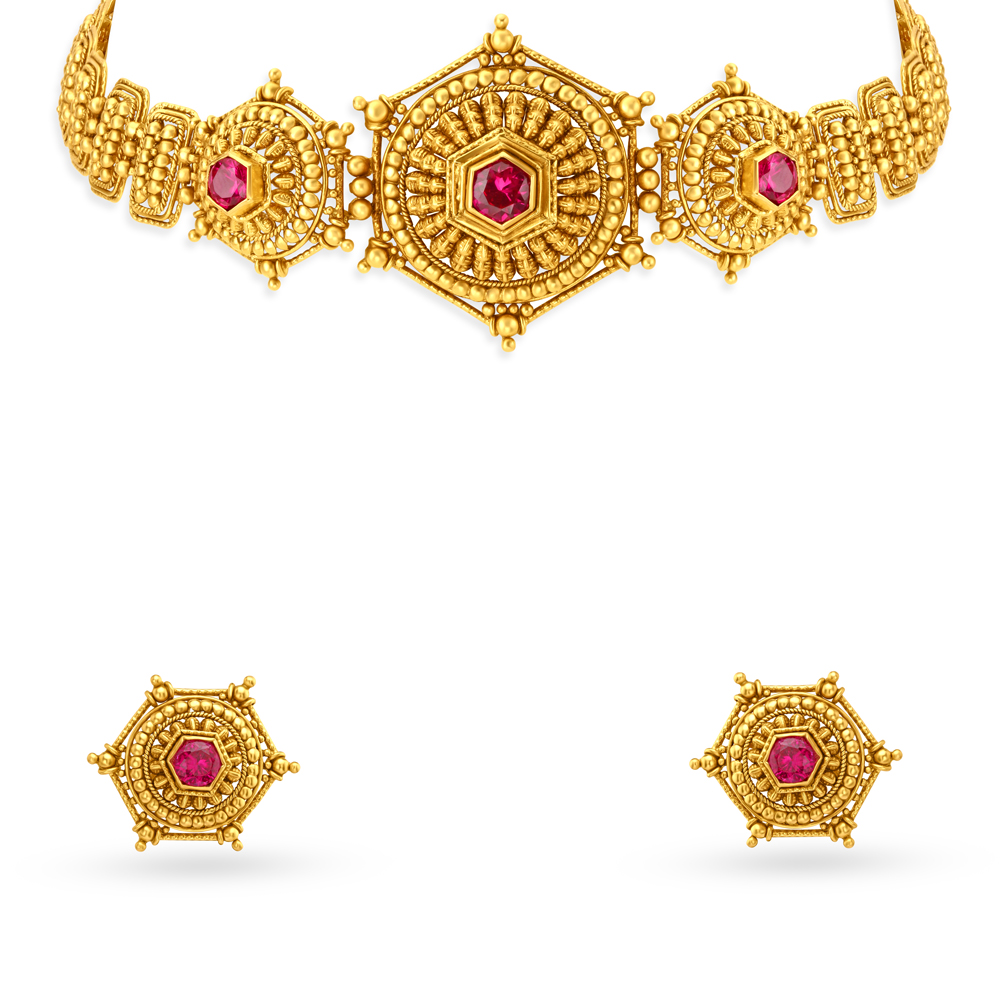 Glorious Dazzling Gold Necklace Set,,hi-res image number null