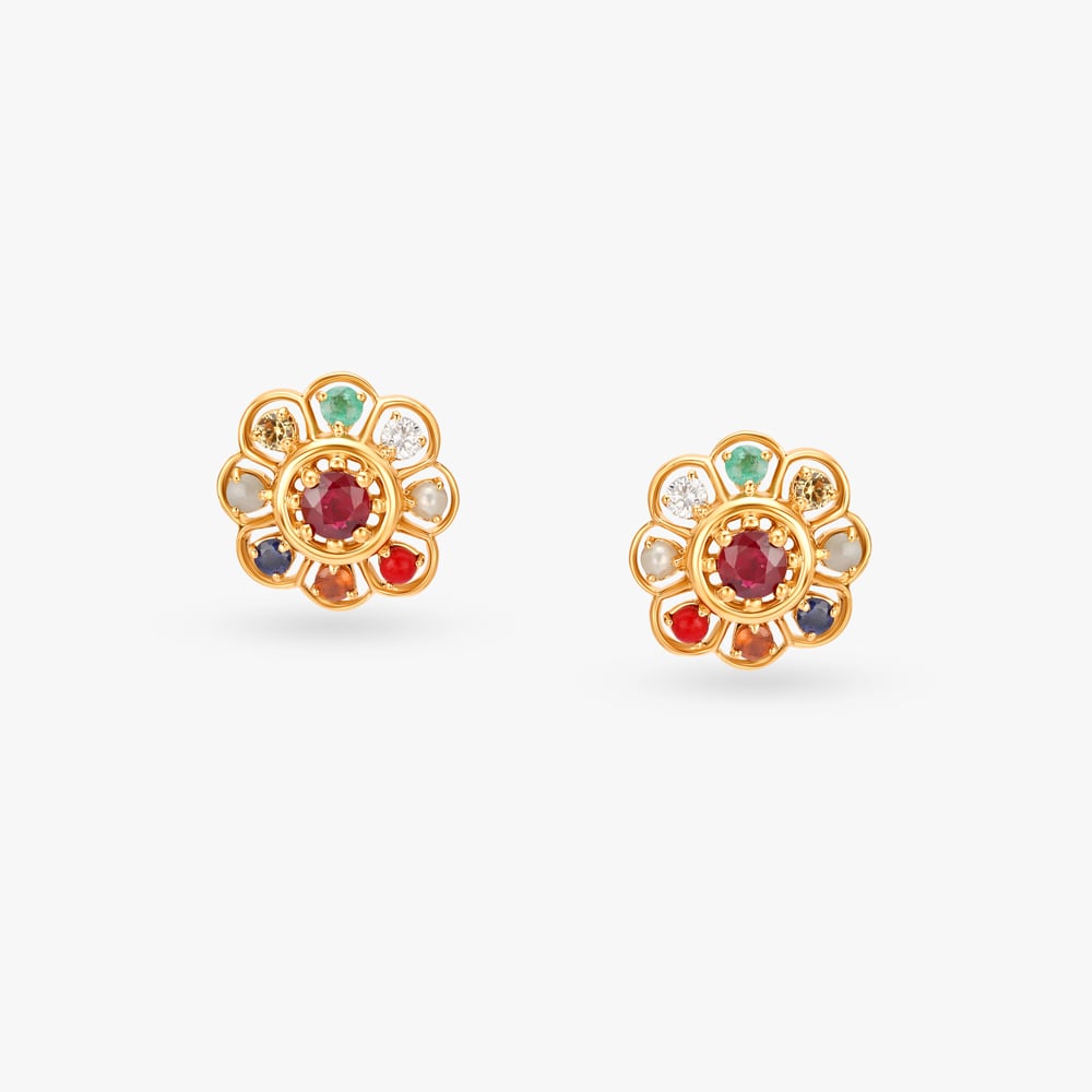 Navaratna Spectrum Diamond Stud Earrings,,hi-res image number null