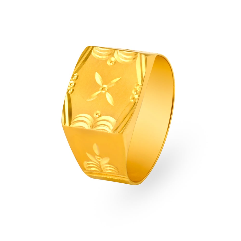 Geometric Embossed Gold Ring for Men