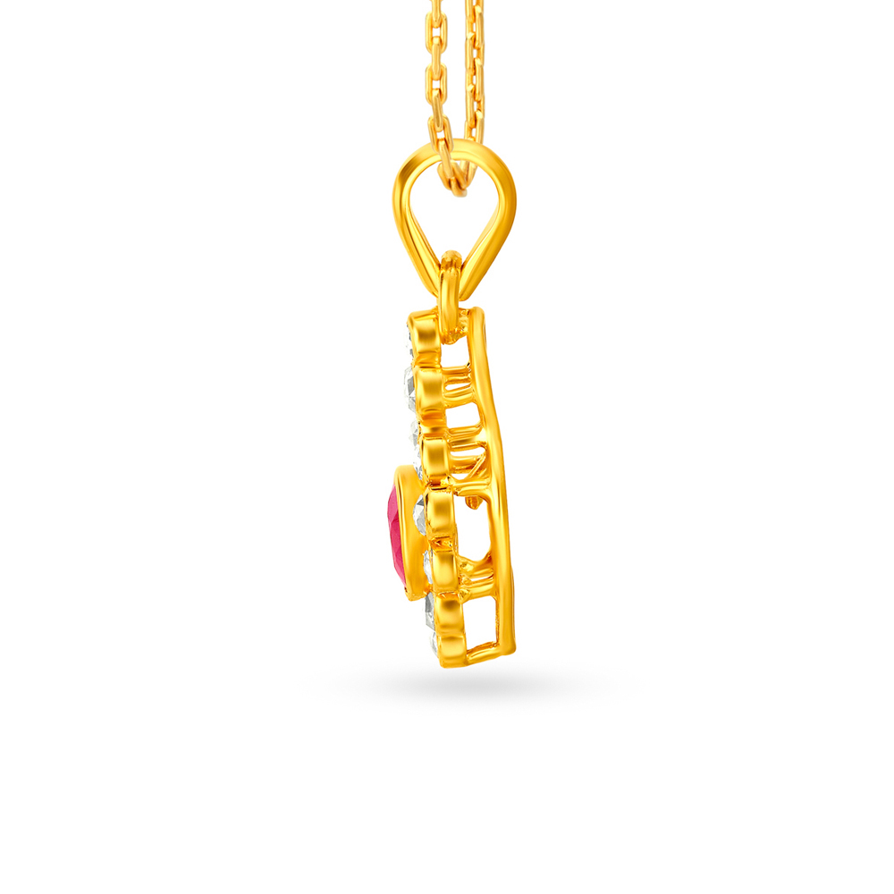 Fiery Pendant and Earrings Set with Un-cut Diamonds and Rubies,,hi-res image number null