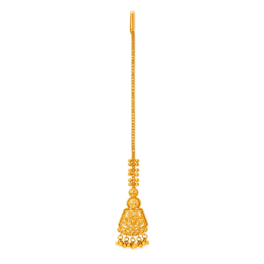 Queenly 22 Karat Yellow Gold Disc Maang Tikka,,hi-res image number null