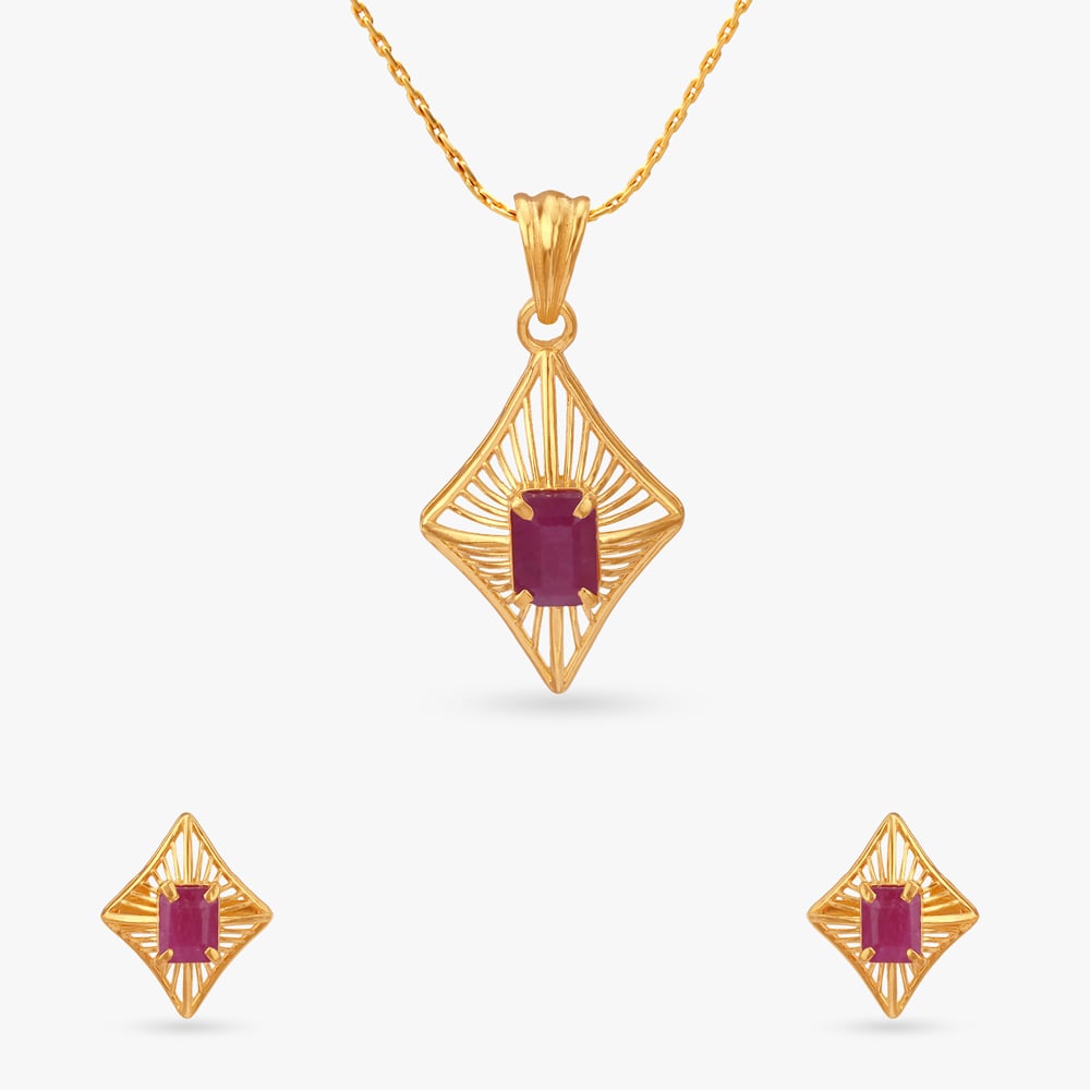 Chic Radiant Ruby Pendant and Earrings Set,,hi-res image number null
