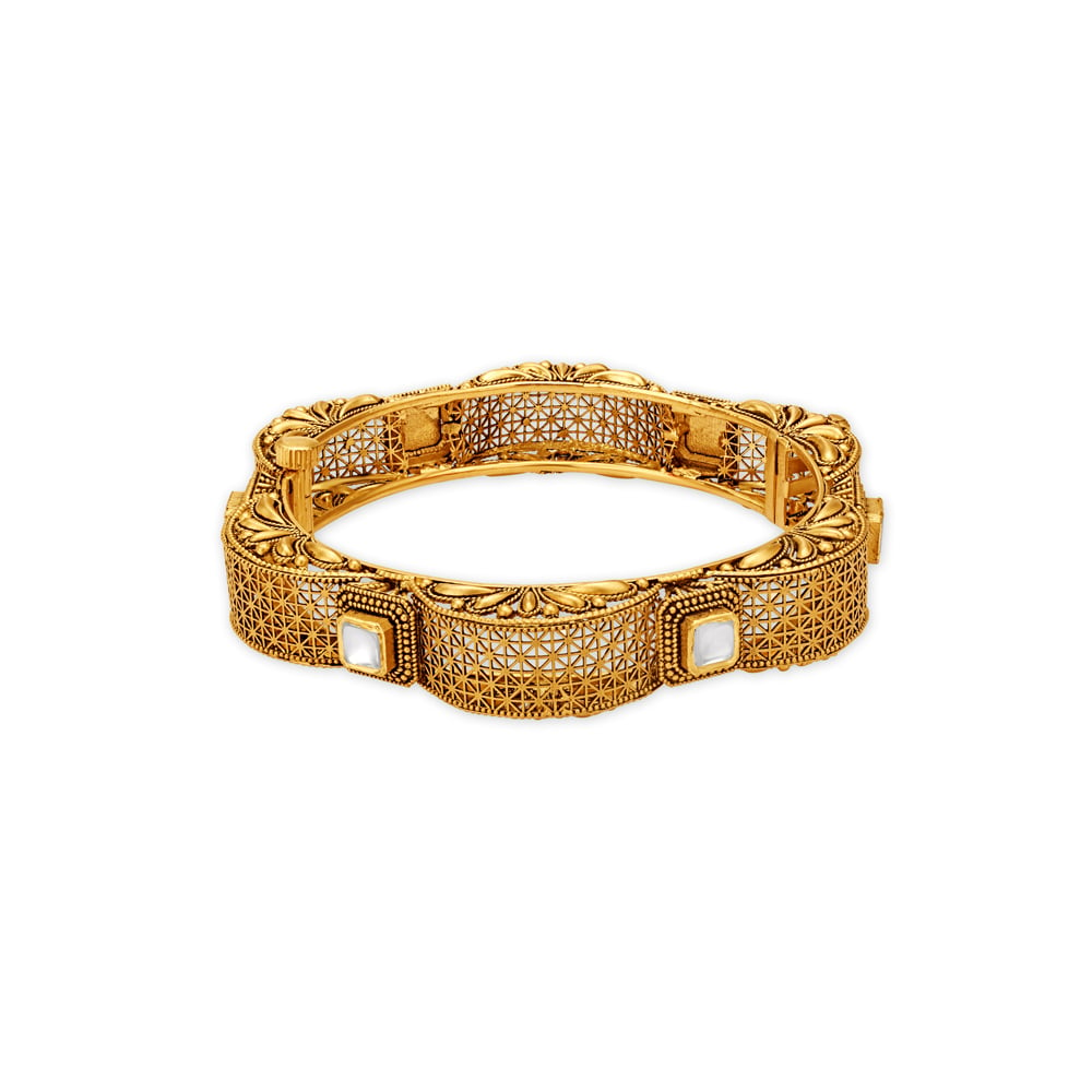 Captivating Architectural Jaali Bangle with Precious Stones