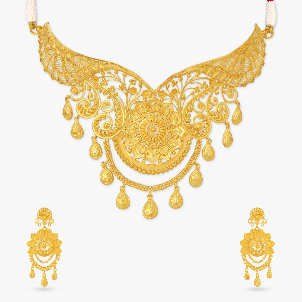 Floral Mandala Gold Necklace Set,,hi-res image number null
