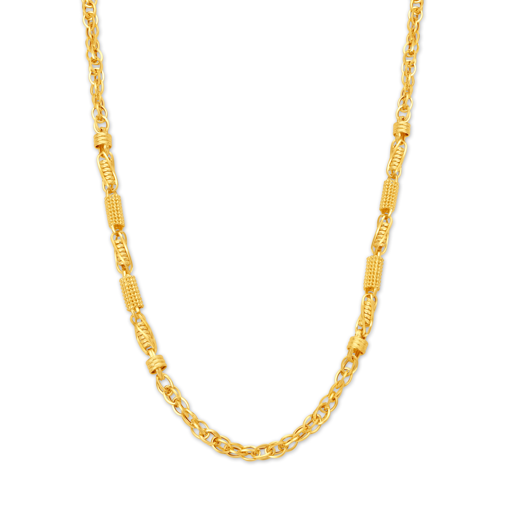 Bead Work And Spiral Motif Gold Chain For Men