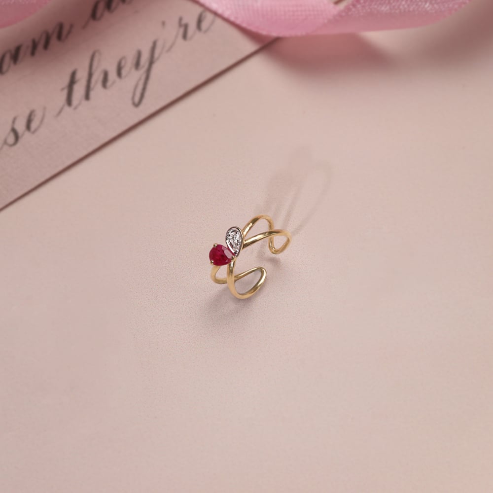 Ruby Love Diamond & Gold Ear Cuff,,hi-res image number null