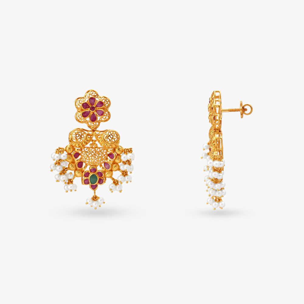 Luminous Lotus Gold Drop Earrings,,hi-res image number null