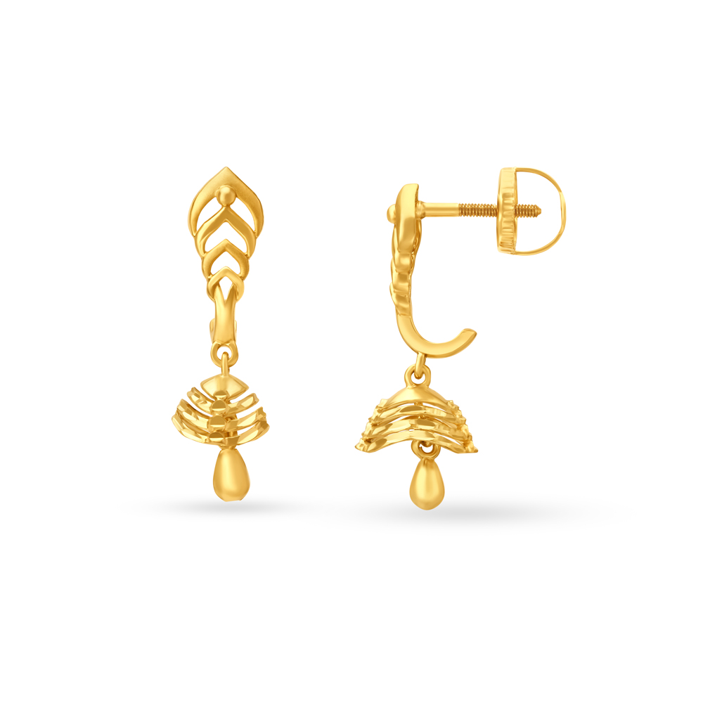 Avant-Garde Yellow Gold Carved Jhumkas,,hi-res image number null