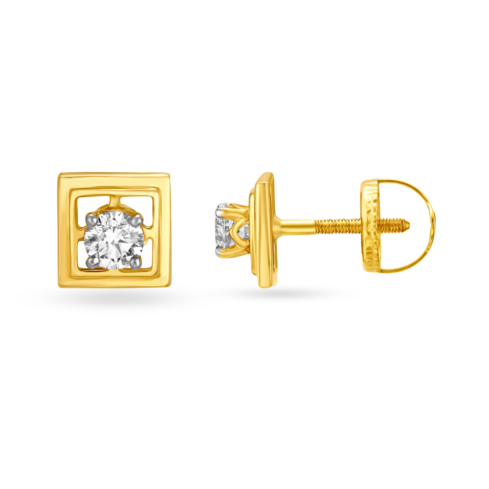 Square Single Stone Diamond Stud Earrings