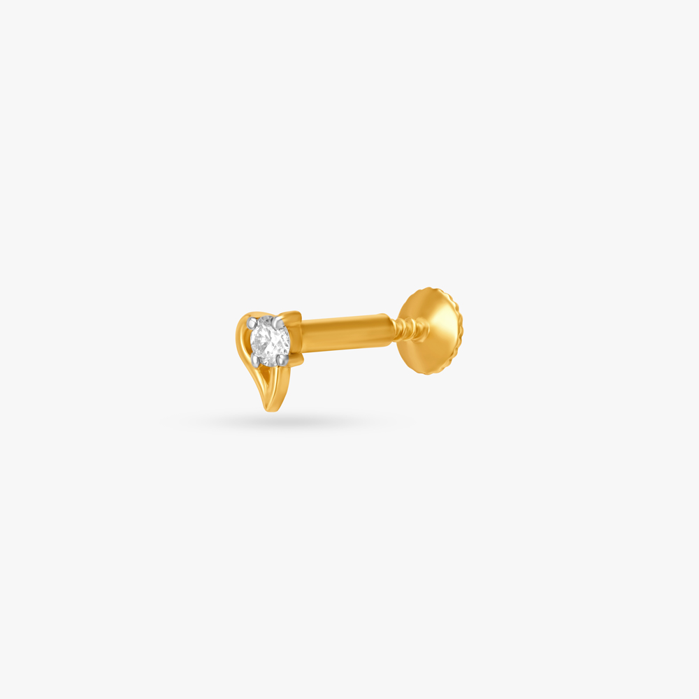 Enigmatic Leaf Gold and Diamond Nose Pin,,hi-res image number null