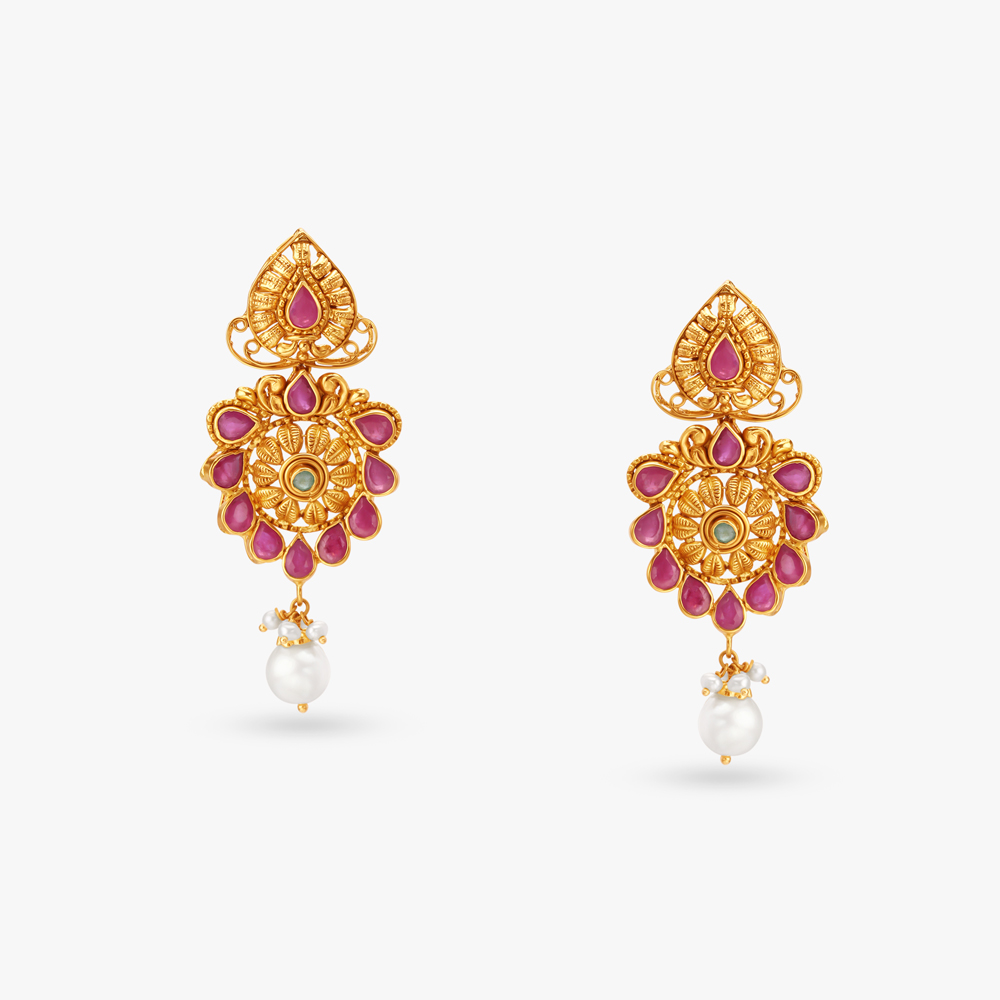 Gardenia Gold Drop Earrings,,hi-res image number null