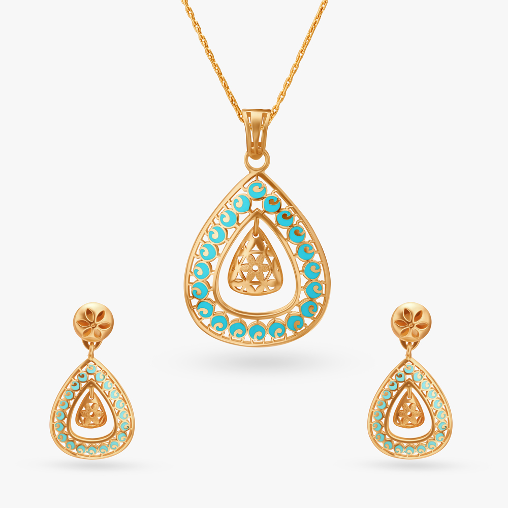 Charming Enamel Pendant and Earrings Set,,hi-res image number null