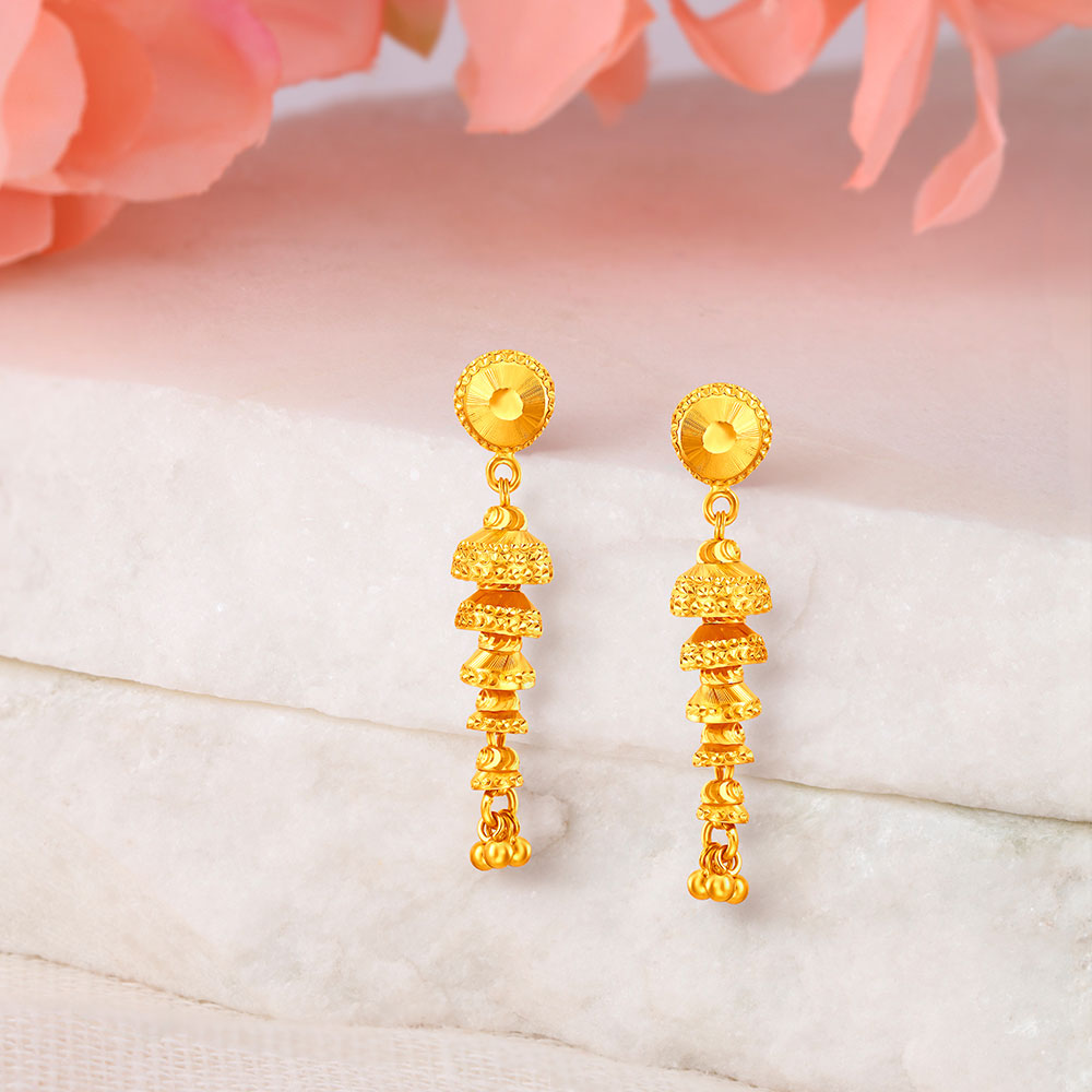 Delightful 22 Karat Yellow Gold Bell Motif Drop Earrings,,hi-res image number null
