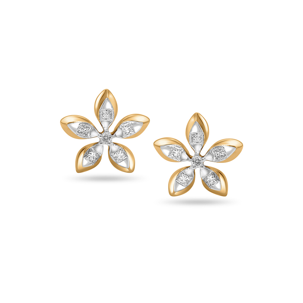 18 Karat Yellow Gold Fashionable Diamond Stud Earrings