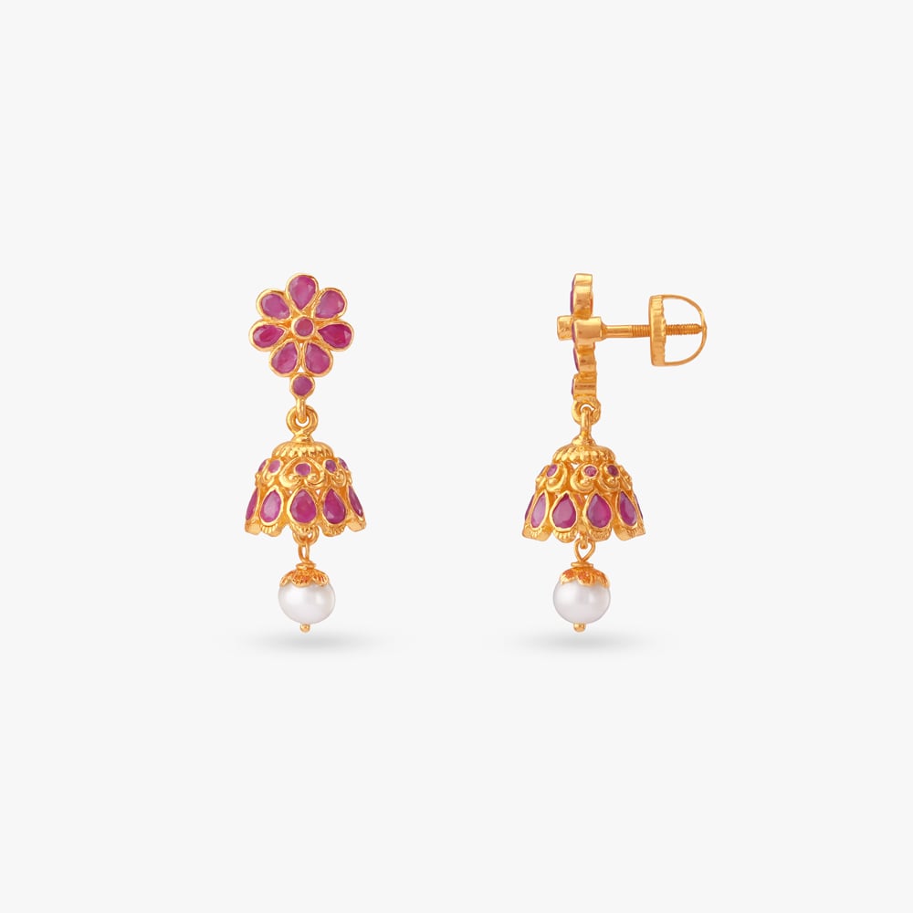 Blossom Charm Ruby Jhumka Earrings,,hi-res image number null