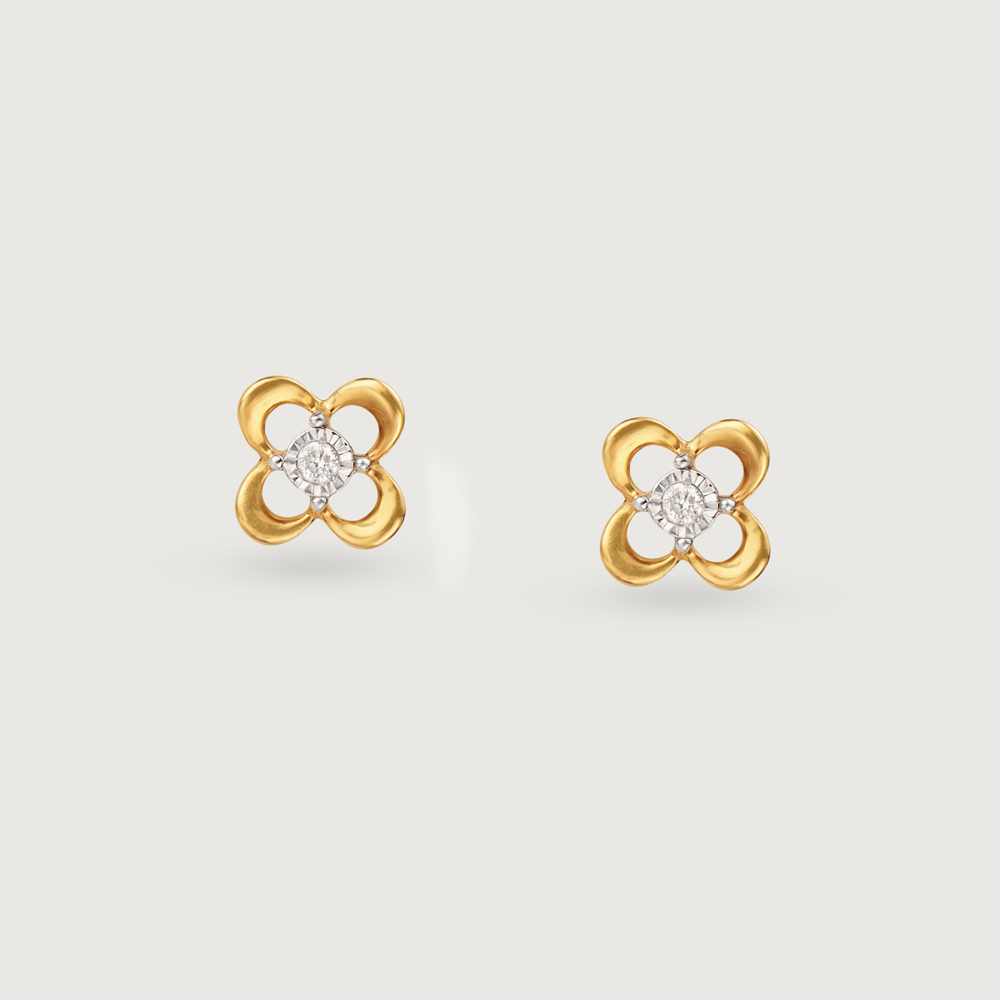 Floral Glow 14 Kt Gold and Diamond Stud Earrings,,hi-res image number null