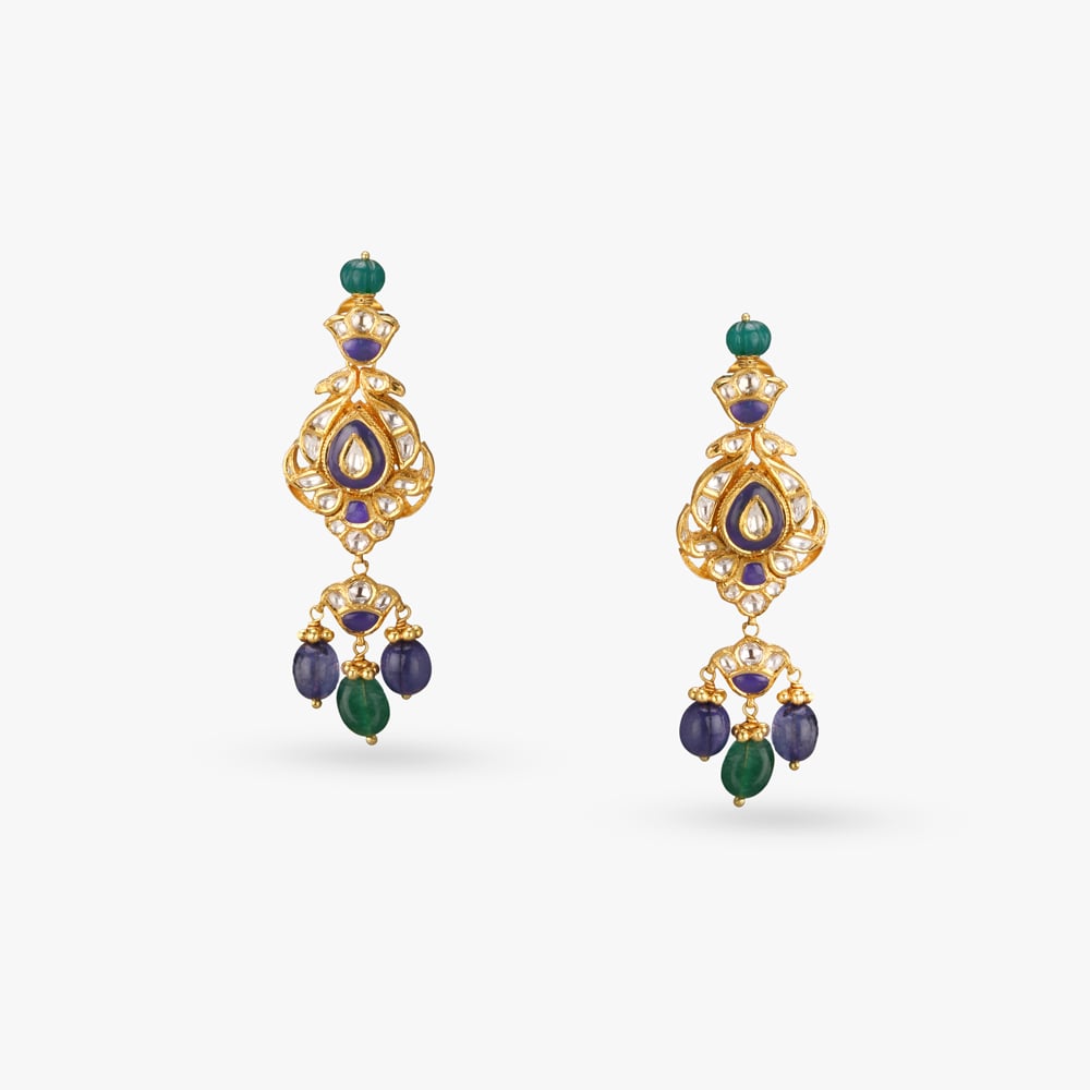 Opulent Peacock Gold Drop Earrings,,hi-res image number null
