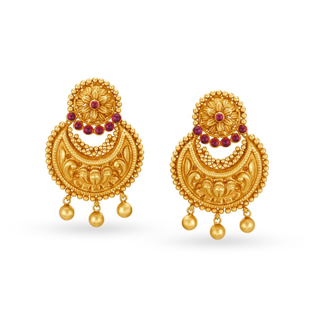 Uninhibited 22 Karat Yelow Gold And Stone Earrings