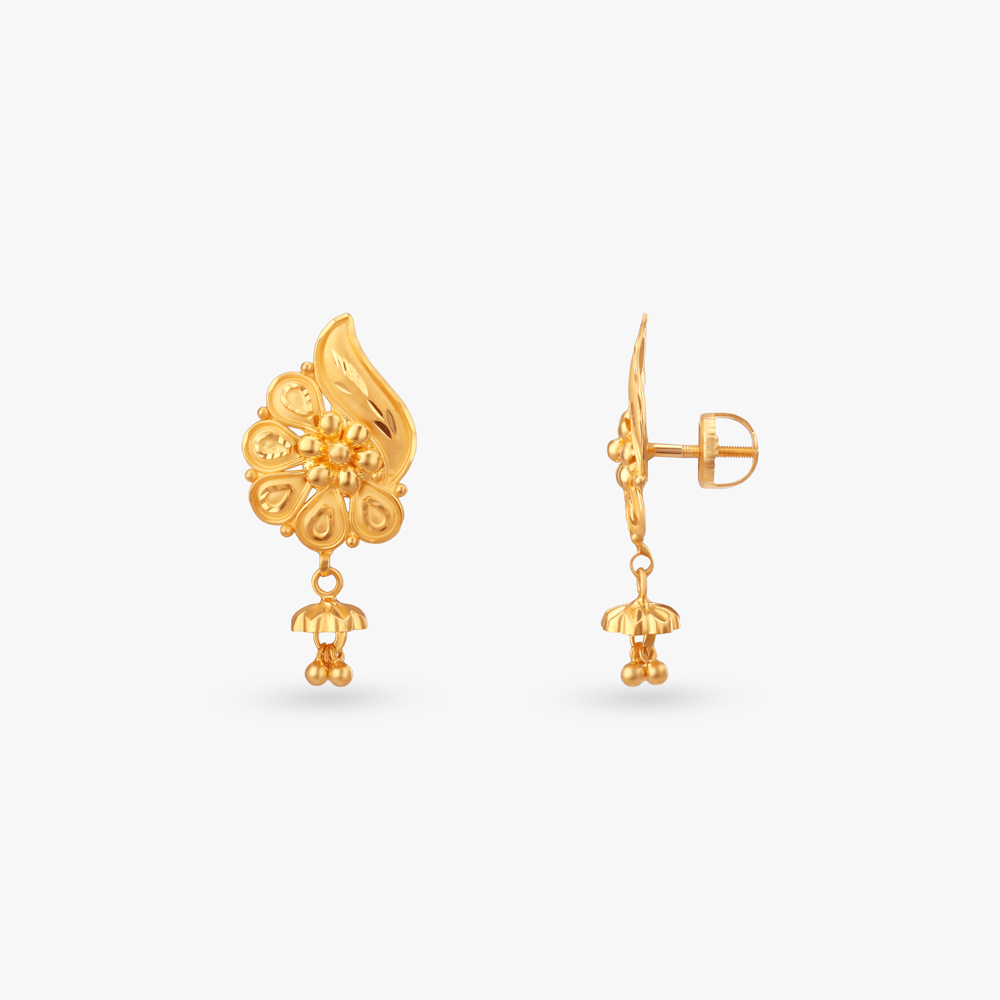 Floral Swirl Gold Drop Earrings,,hi-res image number null