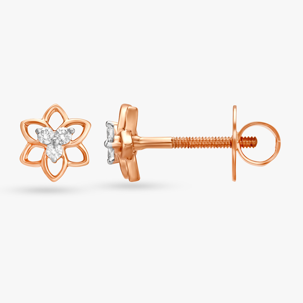 Striking Floral Diamond Stud Earrings,,hi-res image number null
