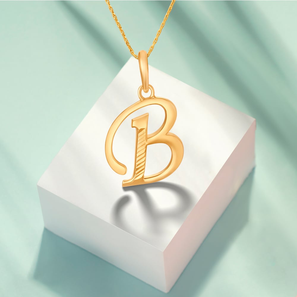 Stylised Typographic Letter B Gold Pendant