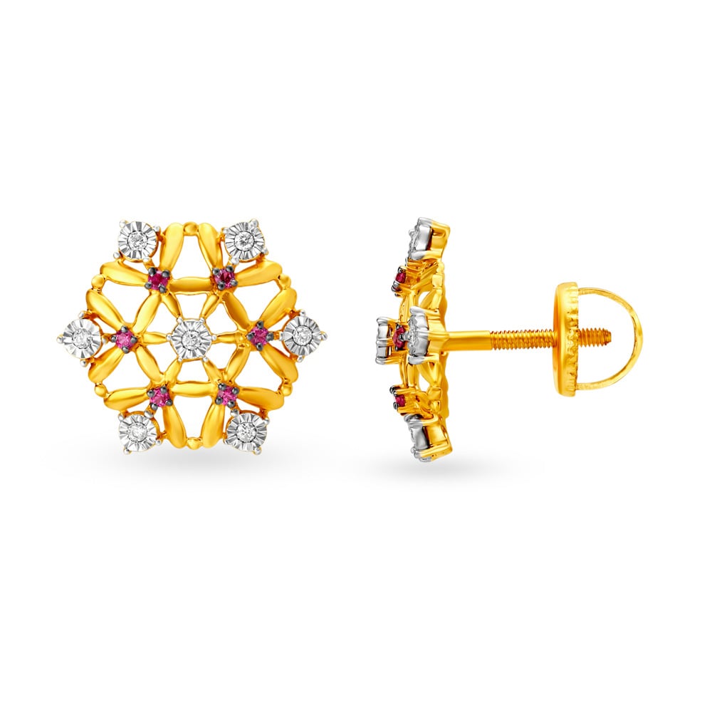 Stunning Floral Broad Diamond Stud Earrings,,hi-res image number null