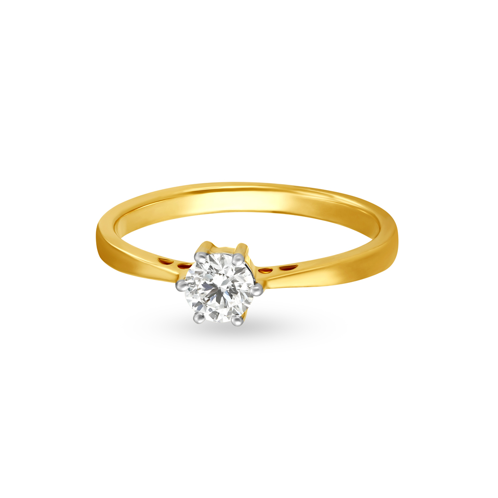 Shining 18 Karat Yellow Gold Solitaire Finger Ring,,hi-res image number null