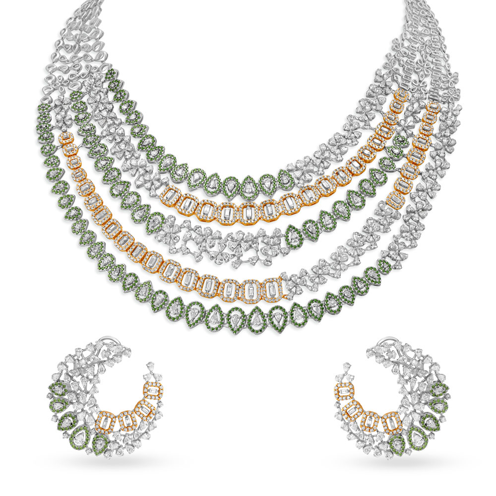Surreal Diamond Necklace Set in Yellow and White Gold