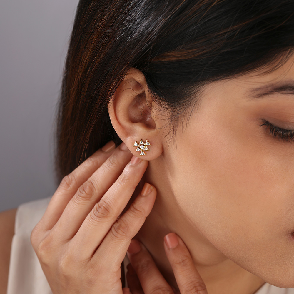 Chic Cosmic Stars 14KT Diamond Stud Earrings,,hi-res image number null
