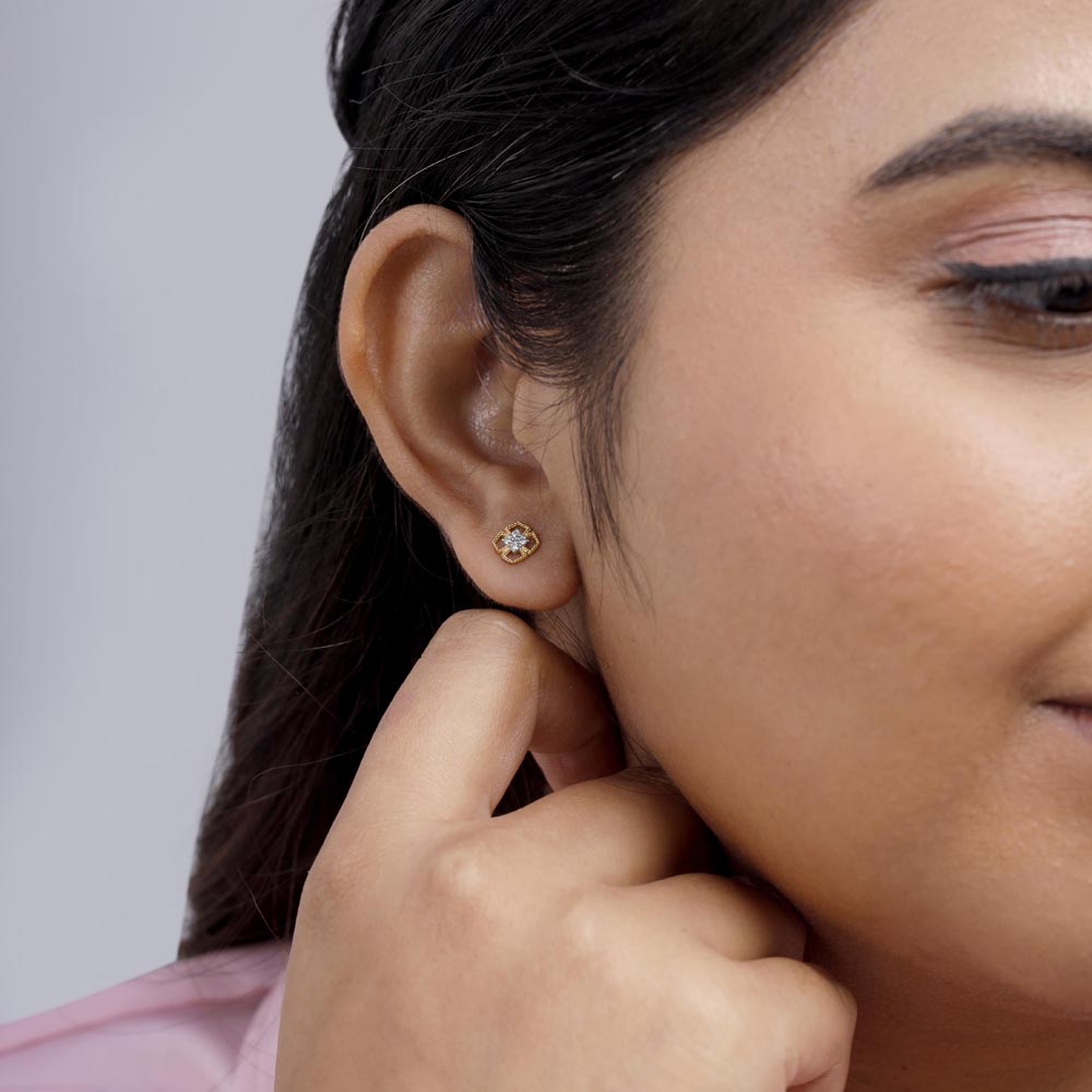 Golden Bloom Diamond Stud Earrings,,hi-res image number null