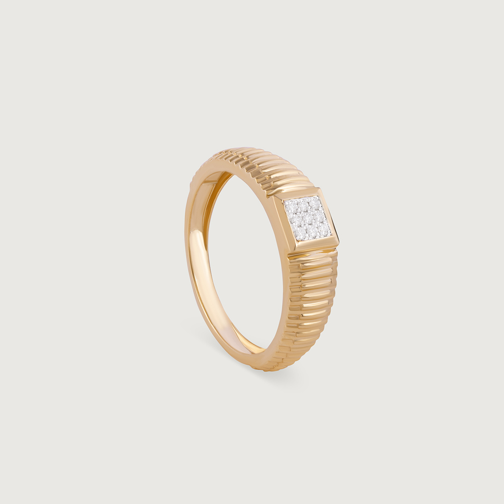 Ribbed Radiance Gold & Diamond Ring for Men,,hi-res image number null