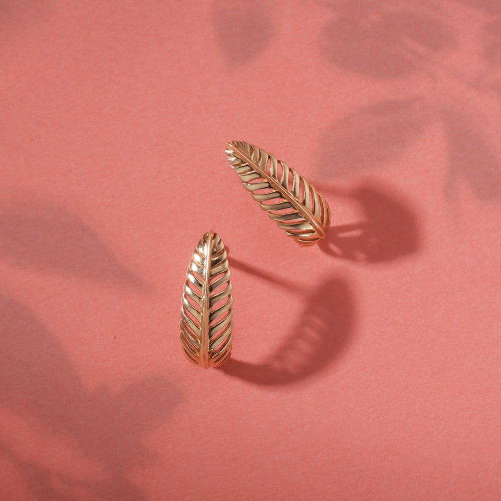 Timeless 14K Yellow Gold Feather Hoop Earrings,,hi-res image number null