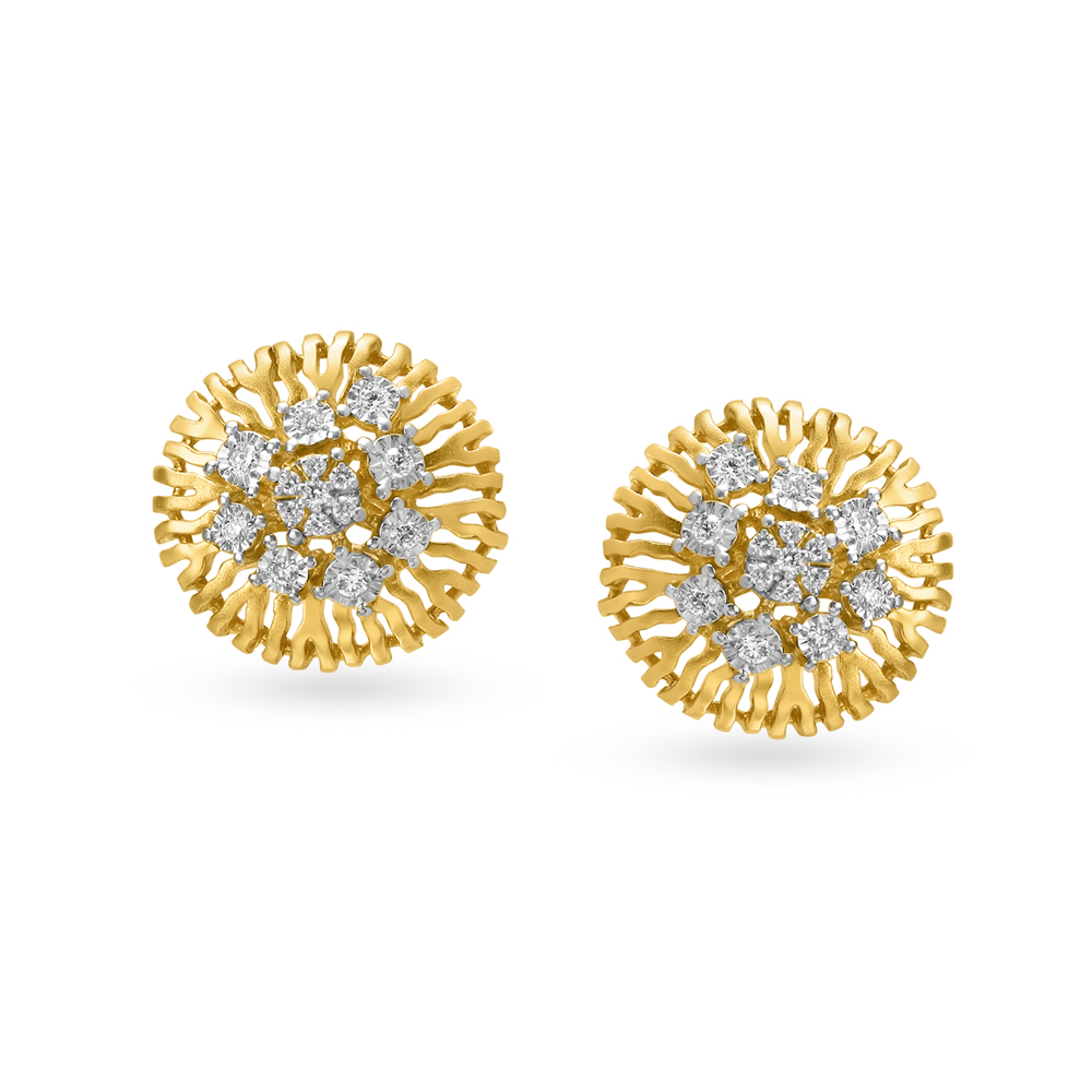 Minimalistic Gleaming Gold and Diamond Pendant and Earrings Set,,hi-res image number null