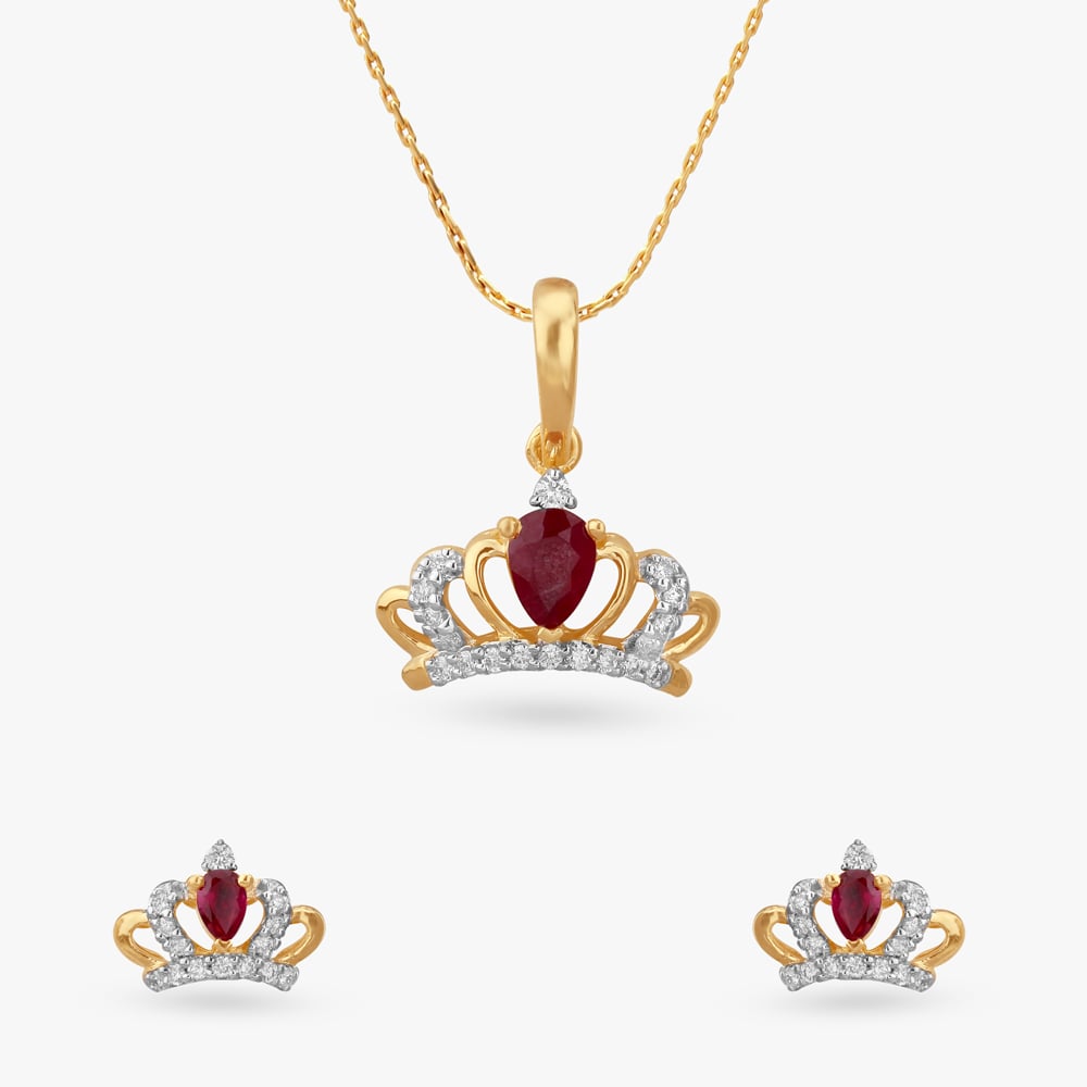 Little Princess Diamond Pendant and Earrings Set For Kids,,hi-res image number null