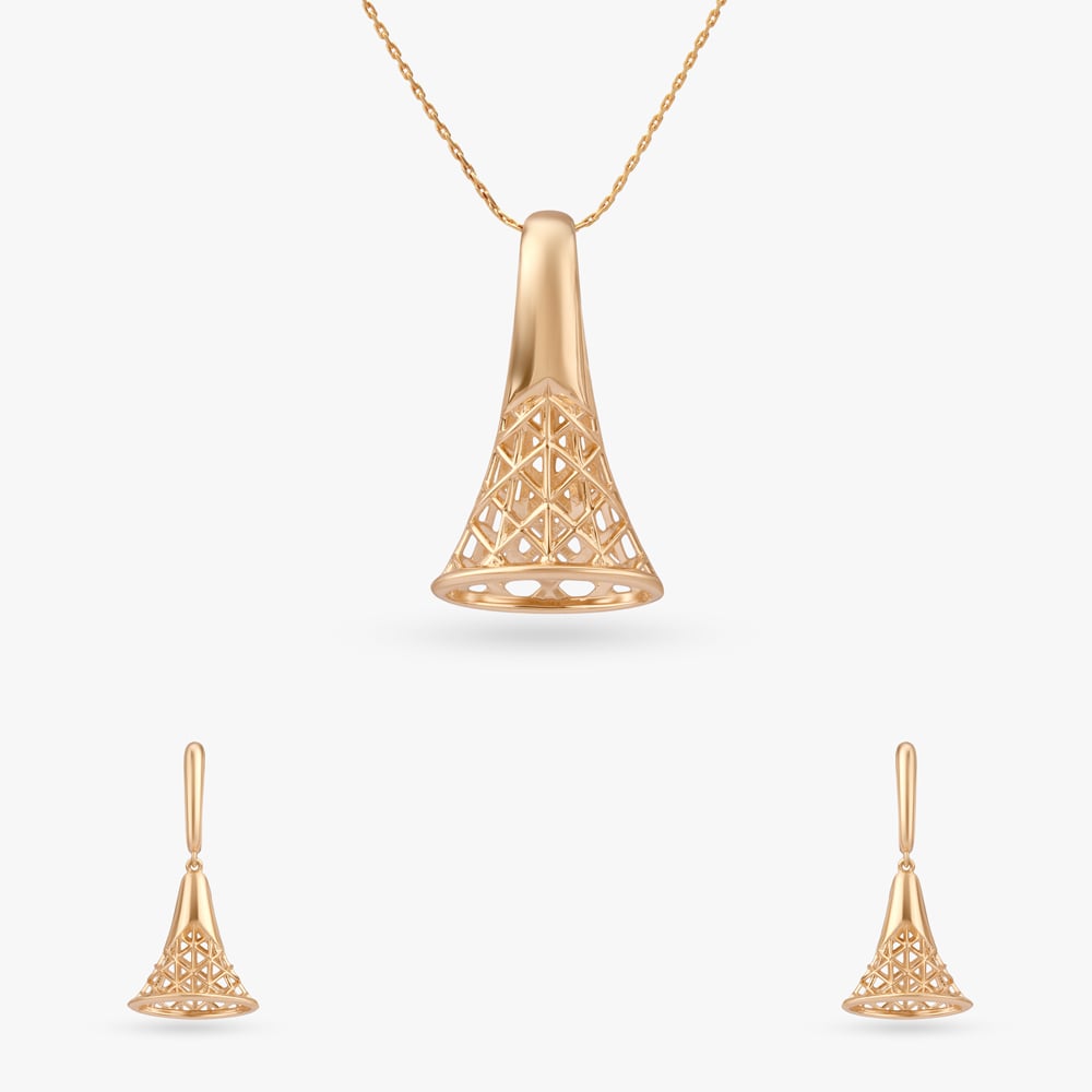 Aurora Lattice Gold Pendant and Earrings Set,,hi-res image number null