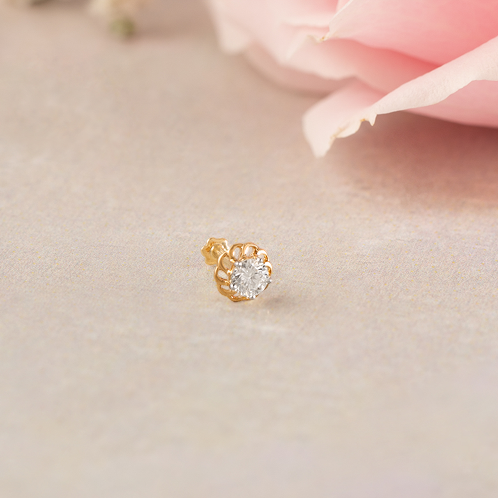 Ethereal Glow Gold and Diamond Nose Pin,,hi-res image number null