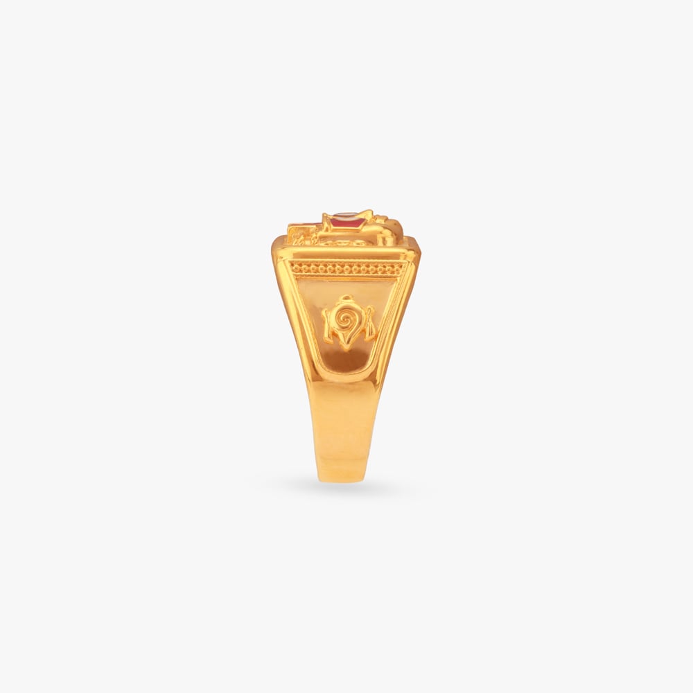 Shankh Chakra Gold Ring for Men,,hi-res image number null