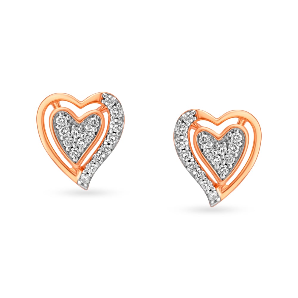 Romantic Hearts Rose Gold and Diamond Stud Earrings,,hi-res image number null