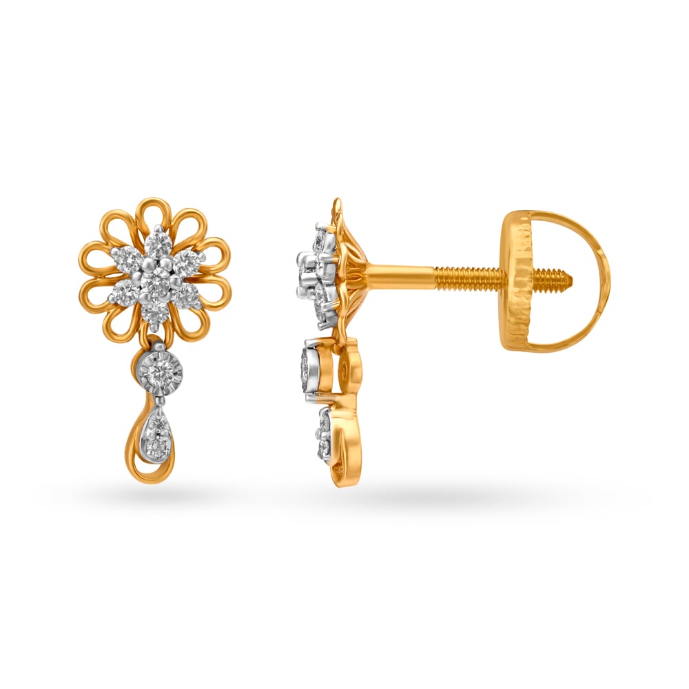 Tiny Floral Diamond Drop Earrings,,hi-res image number null