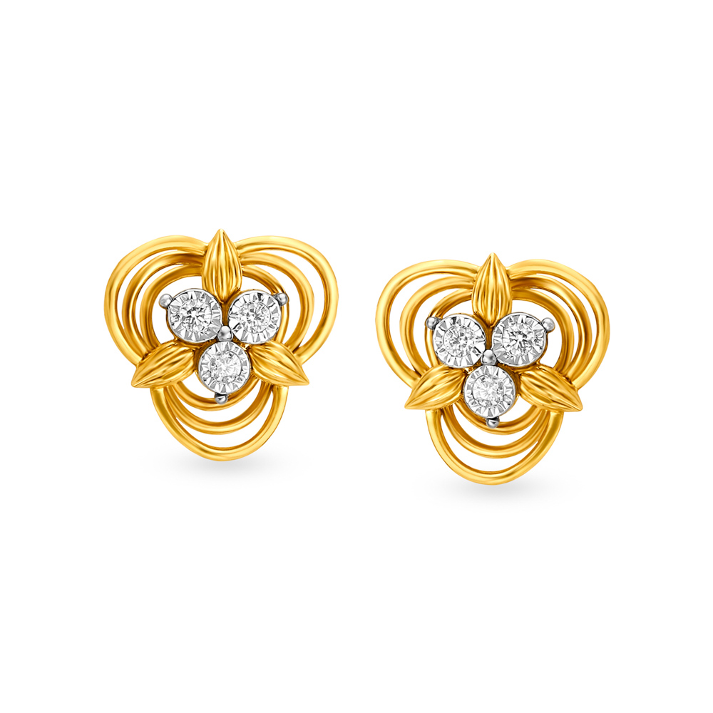 Contemporary Diamond Stud Earrings in Yellow and White Gold,,hi-res image number null