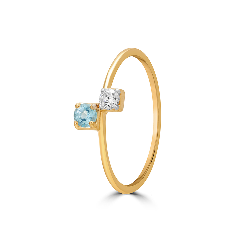 14KT Yellow Gold Azure Blue Topaz And Diamond Finger Ring,,hi-res image number null