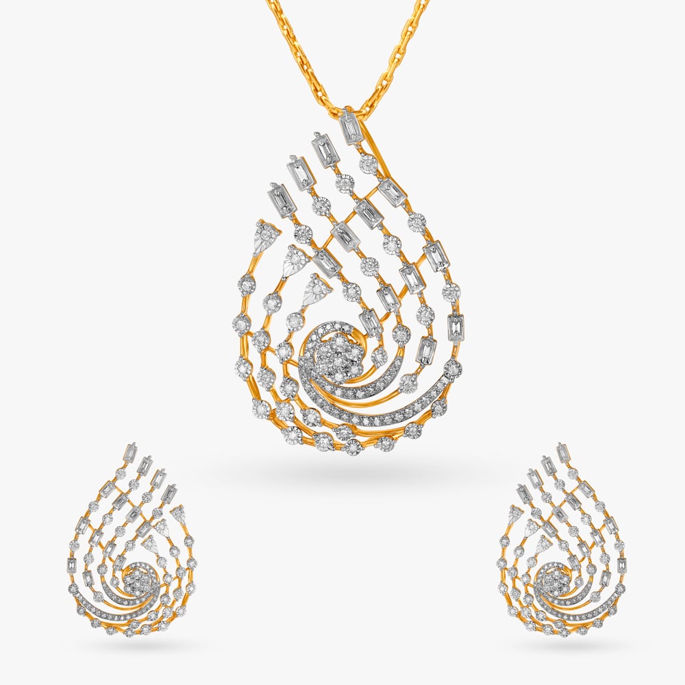 Leafy Whisper Diamond Pendant and Earrings Set,,hi-res image number null